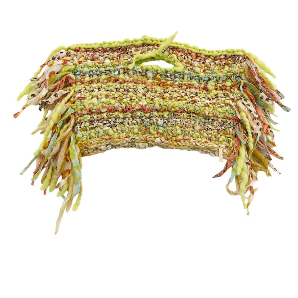 Handcrafted Lime Green Fringe Knit Wristlet Clutch